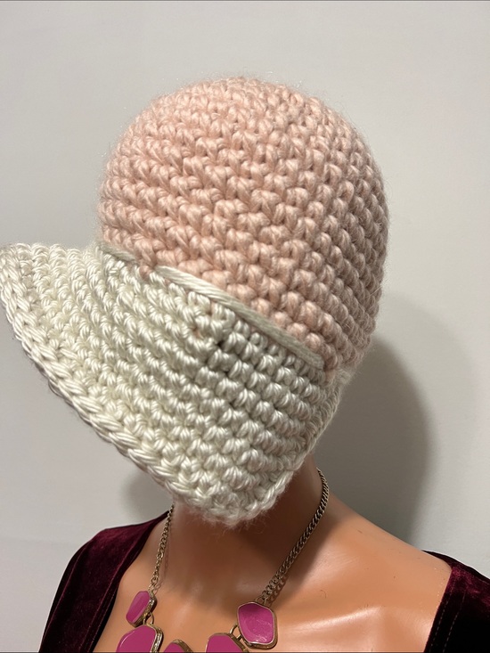 Crocheted Pink and Cream Flower Bucket Hat for Women